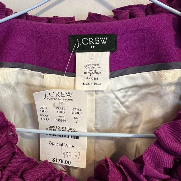 J. Crew Magenta Ruffled-Collar Wool Jacket - Picture 3 of 3